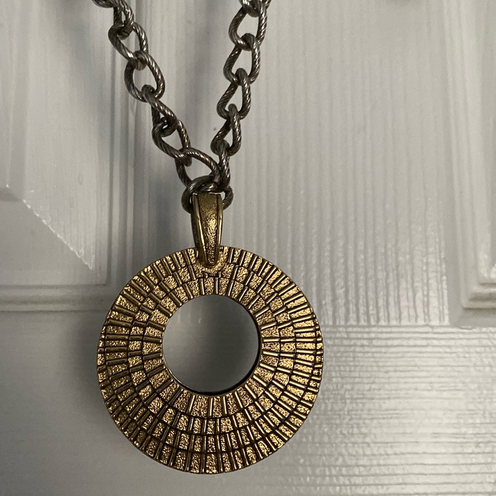 Premier Designs Two Tone Reversible Medallion Pendant Necklace